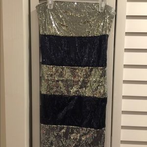 Sequin striped strapless dress